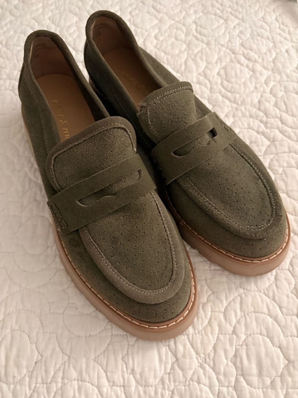 ILIA Olive Green Suede Penny Loafers